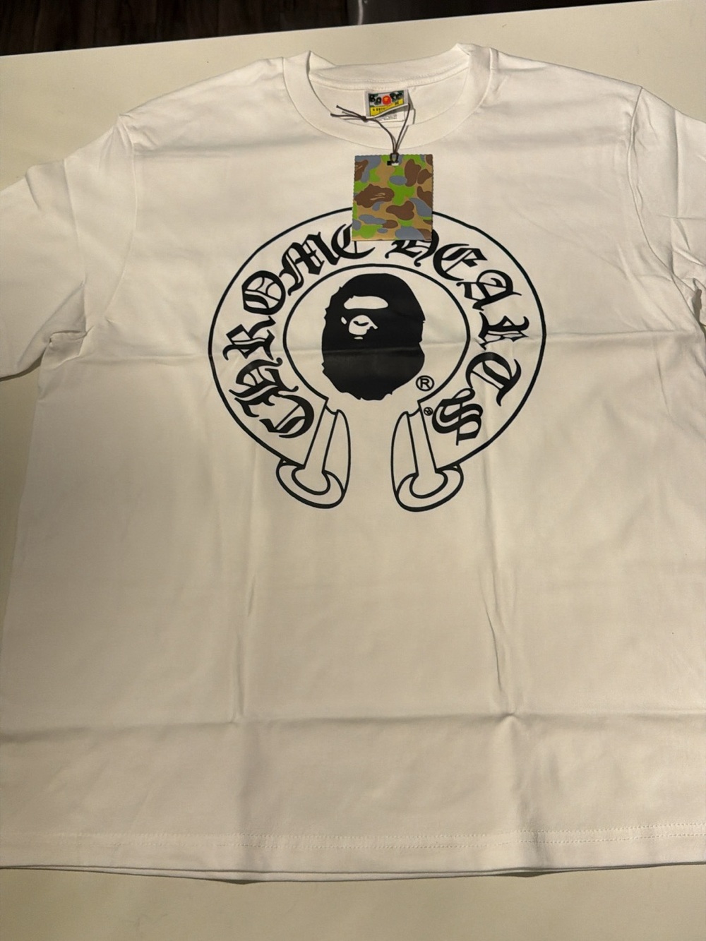 Bape White Short-Sleeve Tee with Black Logo Graphic